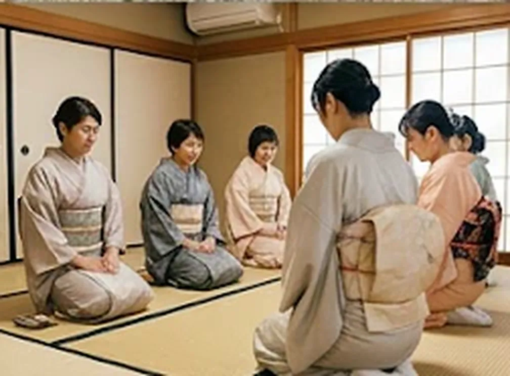 和室で着付けを習う女性たち